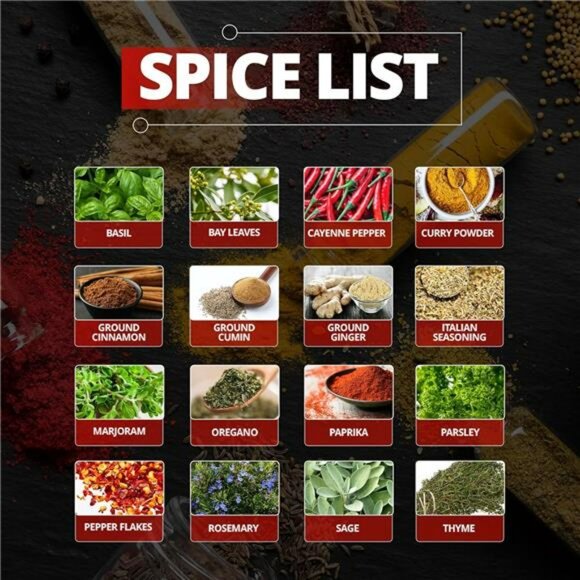 Rotating spice rack with 16 jars pre filled spices countertop organizer carousel - Picture 4 of 8